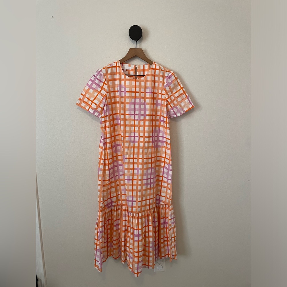 Corey Lynn Calter Nora Pink Orange Plaid Tiered Dress Small - Picture 3 of 8